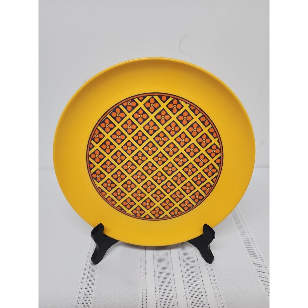 MCM Lenox Ware Melamine 10" Dinner Plates Set Of 6 Atomic Mod Grid Clover 1970's